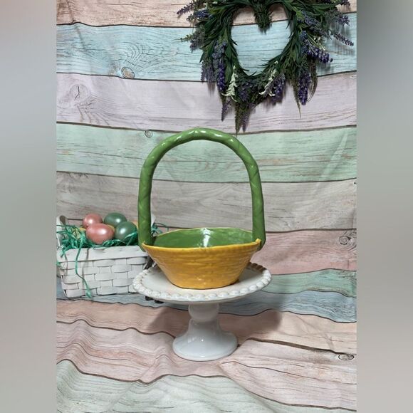1980s Vintage Homemade Ceramic Basket EPC Spring Home Decor - Picture 2 of 9